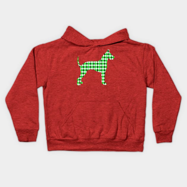 Green Harlequin Great Dane Silhouette Kids Hoodie by Art by Deborah Camp